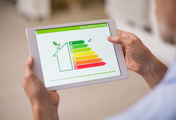 house efficiency rating on digital tablet screen